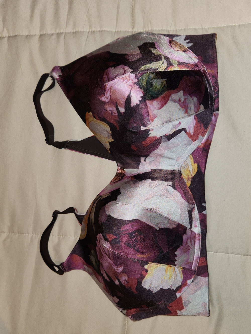 Cacique Plum Floral Underwire Bra with Pink and Yellow Accents